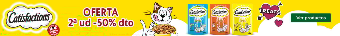 Catisfaction:  50% dto en la 2ª unidad de snacks para gato.