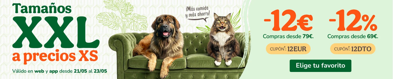 -12% o -12&euro;  de dto. en alimentaci&oacute;n, accesorios y productos de higiene. Cup&oacute;n 12DTO o 12EUR
