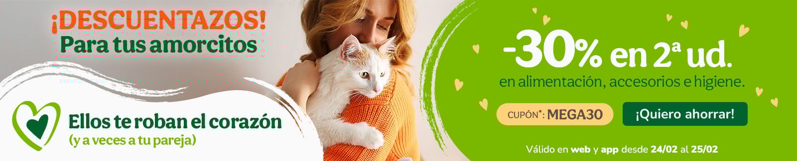 -30% en la 2&ordf; ud. en alimentaci&oacute;n, accesorios y productos de higiene. Cup&oacute;n MEGA30