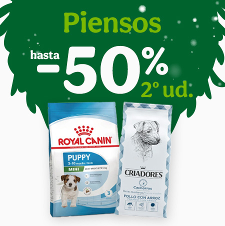 50% dto en la 2ª ud de pienso para perro.