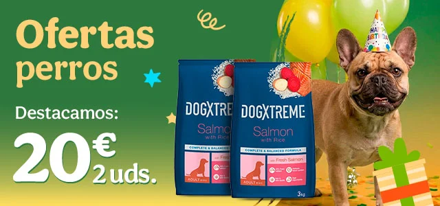 Dogxtreme: 2 sacos de pienso por 20€ y 12 unidades de comida húmeda por 20€ para perros.