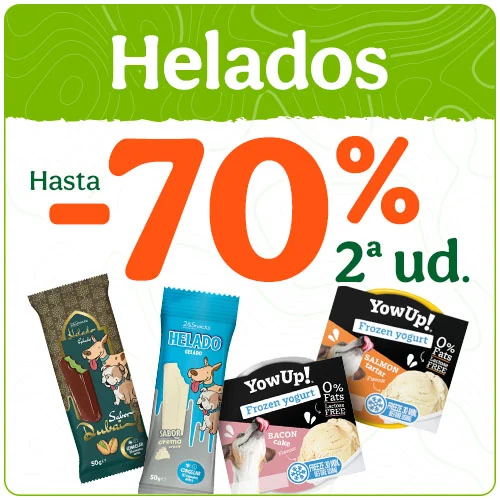 Hasta 70% dto en la 2ª unidad de helados y yogures para tu peludo.