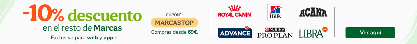 10% de descuento en alimentación, accesorios e higiene. Cupón: MARCASTOP