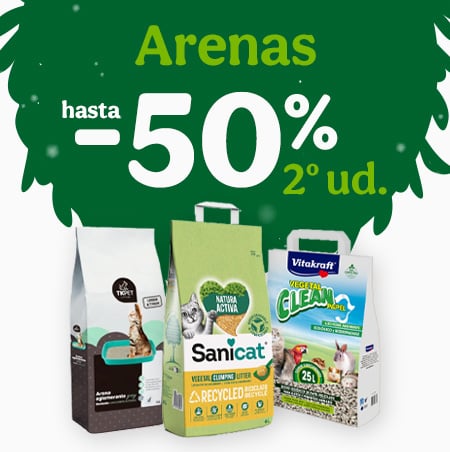 Hasta 50% dto en la 2ª ud de arenas para gatos.