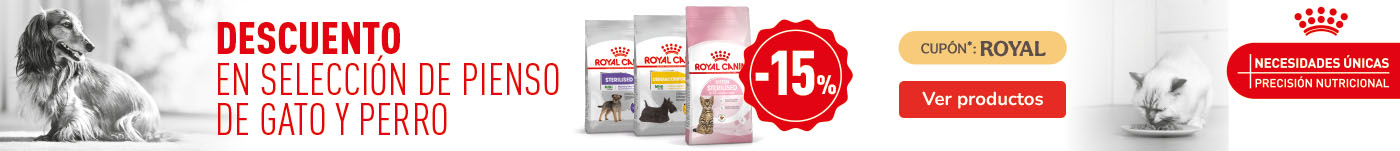 Royal Canin: 15% dto en piensos para perros y gatos.