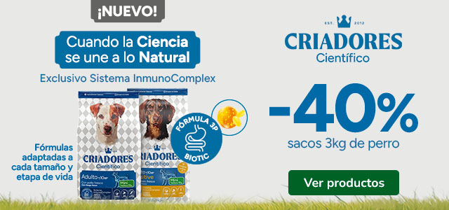 ¡Novedad! Criadores Científico: 40% dto en piensos para tu peludo.