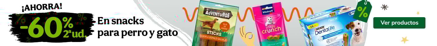 Hasta 60% dto en la 2.ª unidad en snacks para tu peludo.