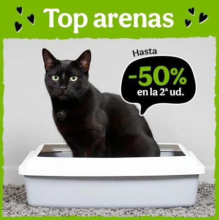 Top Arenas: Hasta 50% en la 2ª ud de arenas para gato.
