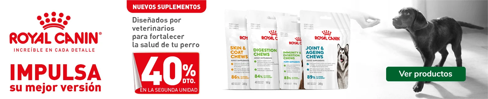 Royal Canin: 40% de descuento en la segunda unidad de suplementos para perros.