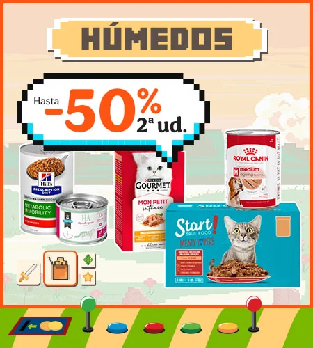 Comida húmeda: Hasta 50% de descuento en packs seleccionados.