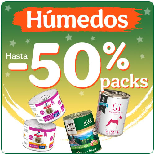 Hasta 50% dto en multipacks de comida húmeda para tu peludo.