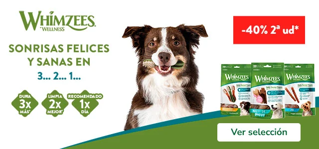 Whimzees: 40% dto en la 2ª ud de snacks para tu perro.