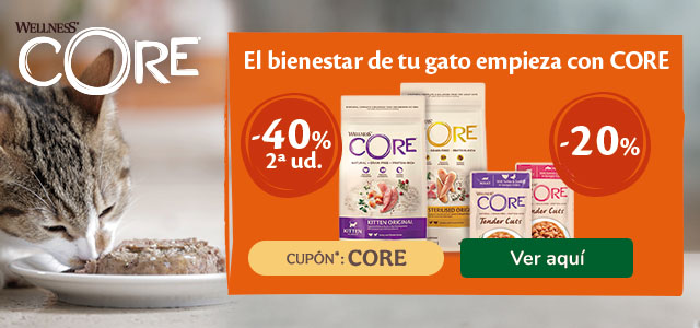 Wellness Core: 40% dto en la 2ª unidad de piensos y 20% dto en comida húmeda para gatos.