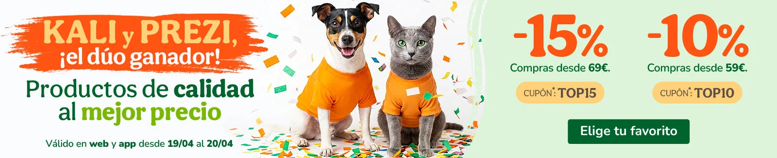 -15% o -10% de dto. en alimentaci&oacute;n, accesorios y productos de higiene. Cup&oacute;n  TOP15 o TOP10