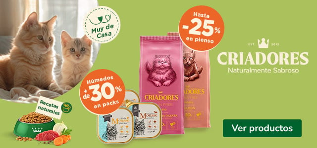 Criadores: Hasta 25% dto en pienso y +30% dto en packs de comida húmeda para gatos.