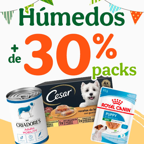 Más del 30% dto en packs de comida húmeda para perros.