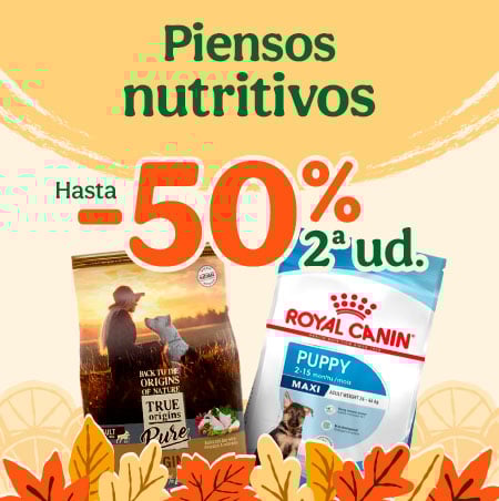 Hasta 50% dto en la 2ª ud de pienso para perro.