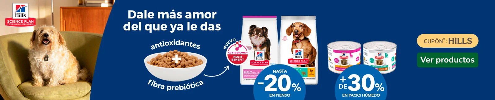 Hill&rsquo;s Science Plan: 20% dto en pienso y +30% dto en packs de comida h&uacute;meda para perros.