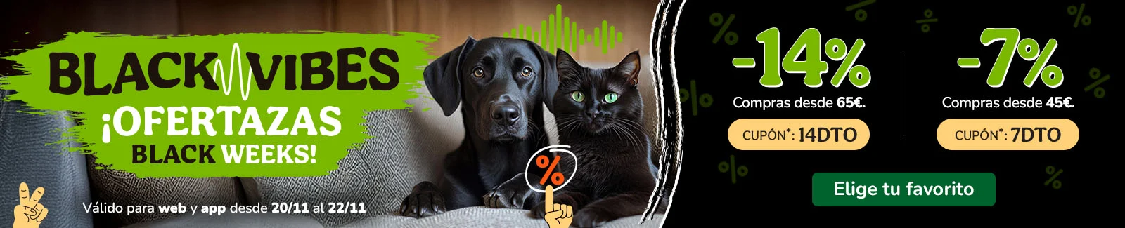 -14% o -7% de dto. en alimentación, accesorios y productos de higiene. Cupón 14DTO o 7TO