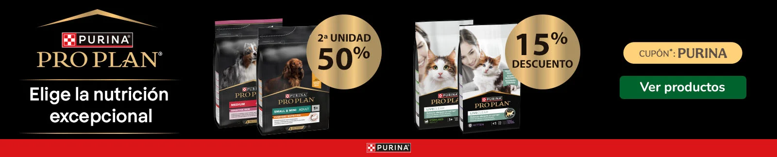 Pro Plan: 50% dto en la 2ª unidad en piensos para perro y 15% dto en piensos para gato.