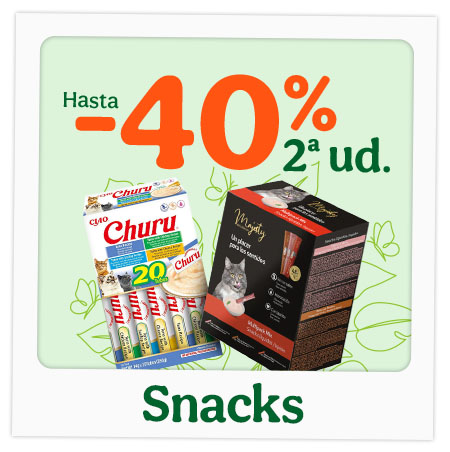 Hasta 40% dto en la 2ª ud snacks para gatos.
