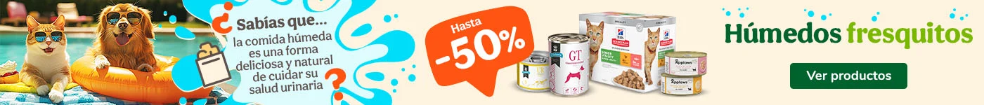 Comida húmeda: Hasta 50% de descuento en packs seleccionados.