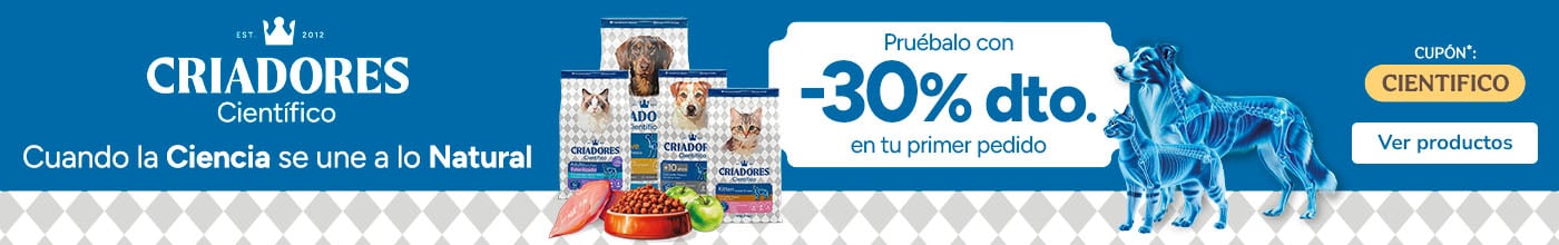 Criadores Científico: 30% dto en la 2ª unidad de piensos para tu peludo en tu primer pedido.