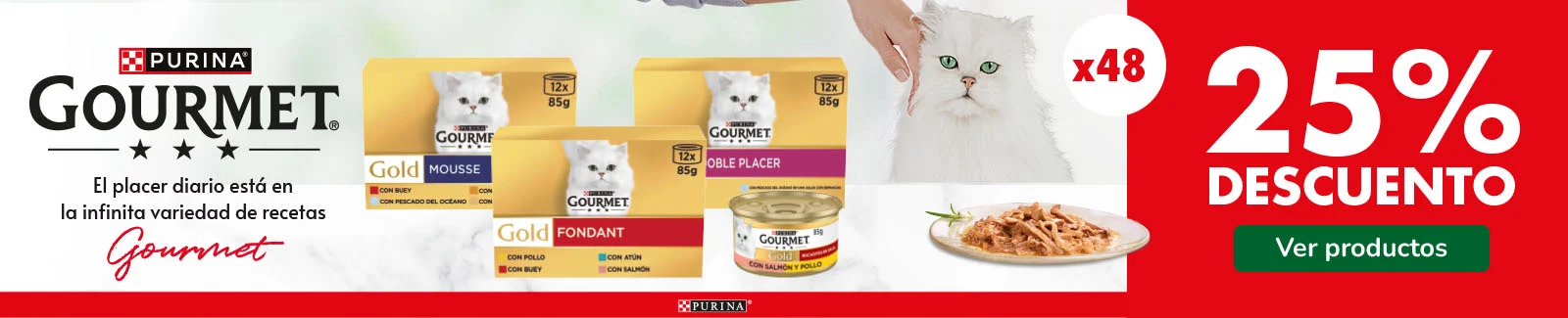 Gourmet: -25% de dto en pack de 48 uds en comida húmeda para gato