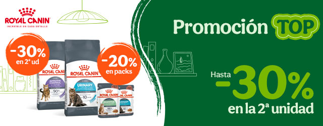Royal Canin: Hasta 30% dto en la 2ª unidad de pienso y 20% dto en packs de comida húmeda para gatos.