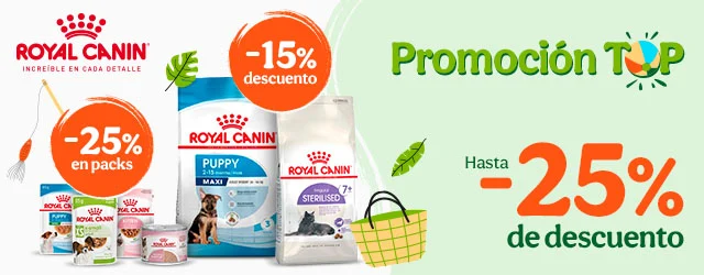 Royal Canin: 15% dto en pienso y 25% dto en packs de comida húmeda para tu peludo.