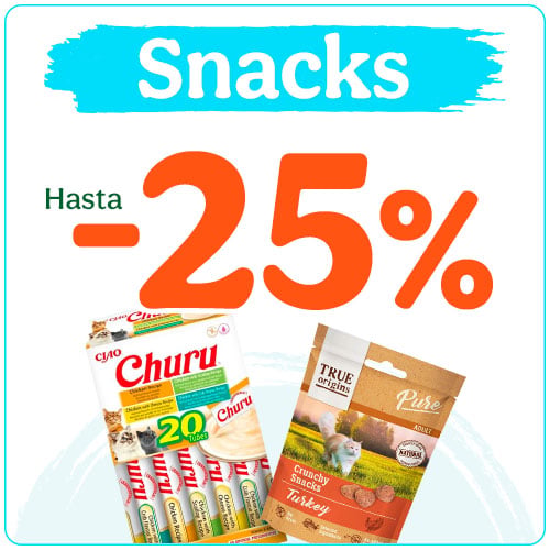 Hasta 25% dto en packs de snacks para gatos.