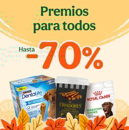 Hasta 70% dto en la 2ª ud en snacks para perros.