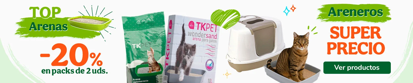 20% dto en packs de 2 arenas y bandejas sanitarias con superprecios.