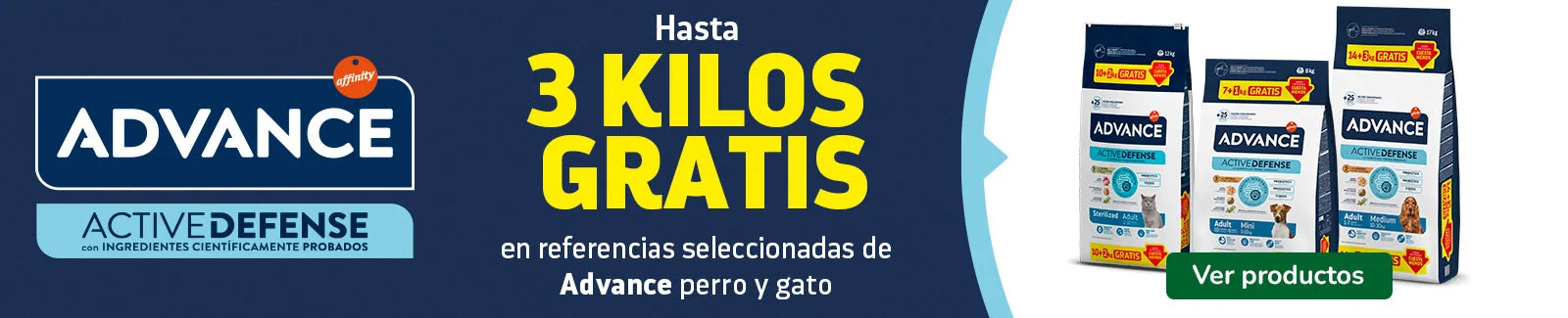 Advance: Hasta 3 kg gratis con la compra de pienso para perros y 2 kg gratis con la compra de pienso para gatos.