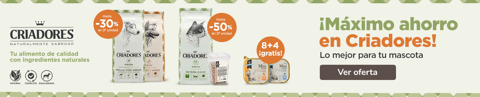 Hasta 50% dto en una selección de pienso y snacks Criadores