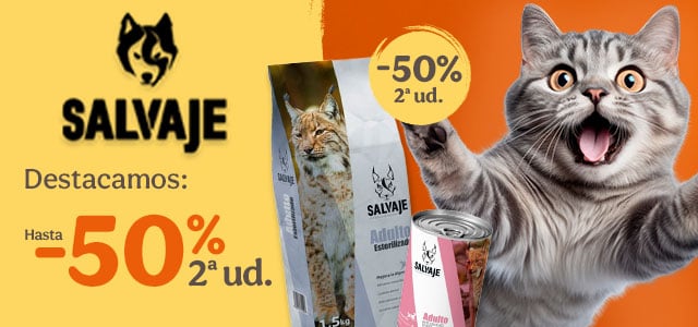 Salvaje: 50% dto en la 2ª unidad de pienso para gatos.