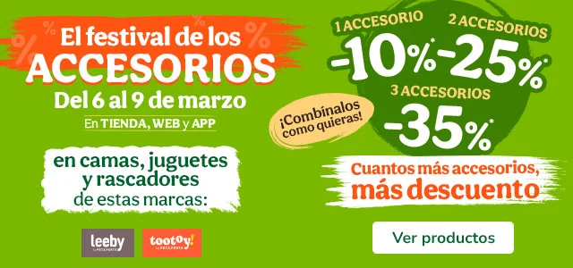 Hasta 35% dto en accesorios para tu peludo.