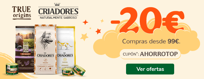 Criadores y True Origins: ¡consigue hasta 20€ de descuento en alimentación para perro y gato!