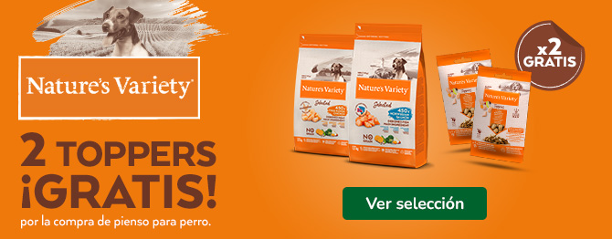 ¡2 toppers gratis! Con pienso Natures Variety para perro