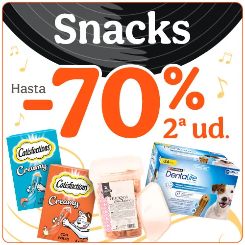Hasta 70% dto en la 2ª unidad de snacks para tu peludo.