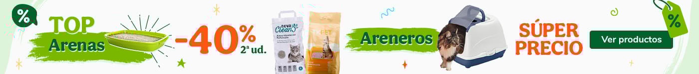 40% dto en la 2ª unidad de arenas para gatos y superprecio en areneros.
