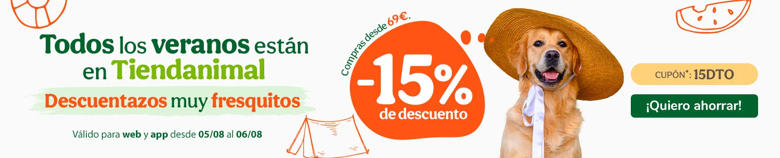 -15% de dto. en alimentación, accesorios y productos de higiene. Cupón 15DTO