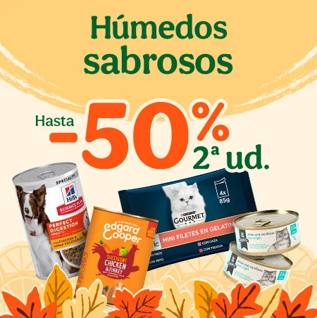 Hasta 50% dto en la 2ªud de húmedos sabrosos para tu peludo.