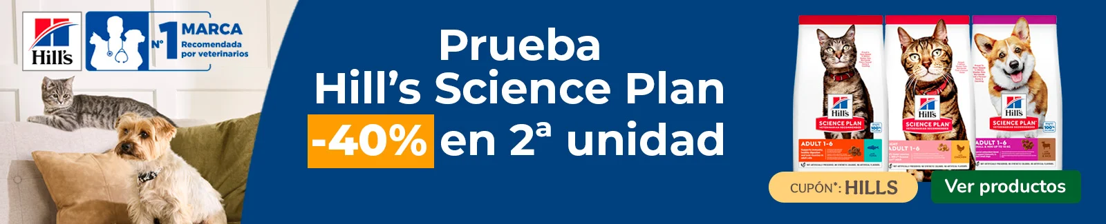Hills Science Plan: 2ª unidad al 40% dto en sacos pequeños de pienso para tu peludo.