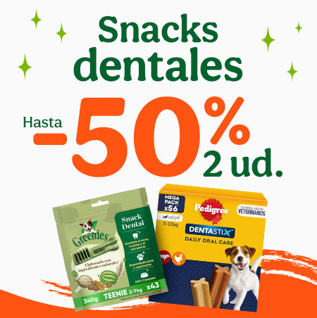 Hasta 50% dto en la 2ª ud de snacks para perros.