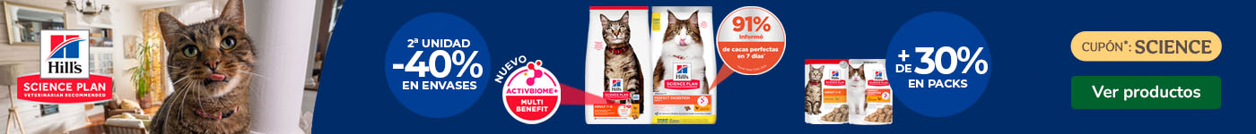 Hill's Science Plan: 40% dto en la 2ª unidad de pienso para gatos y +30% dto en packs de comida húmeda.