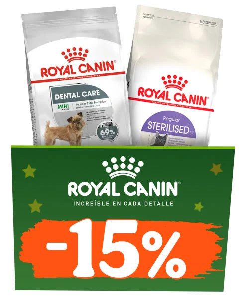 Royal Canin: 15% dto en pienso para gatos y 30% dto en la 2ª unidad de pienso para perros.