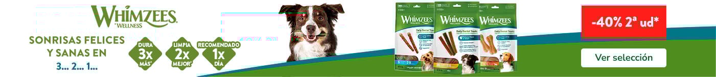 Whimzees: 40% dto en la 2ª unidad de snacks para perro.
