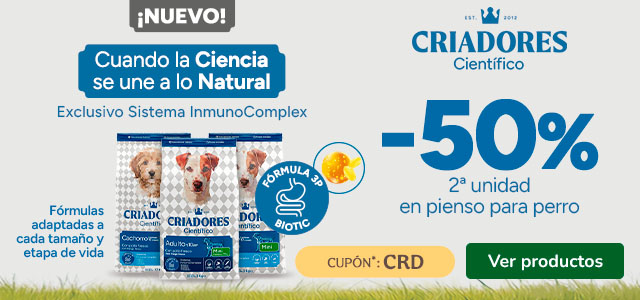 Criadores Científico: 50% dto en la 2ª unidad de pienso para perros.