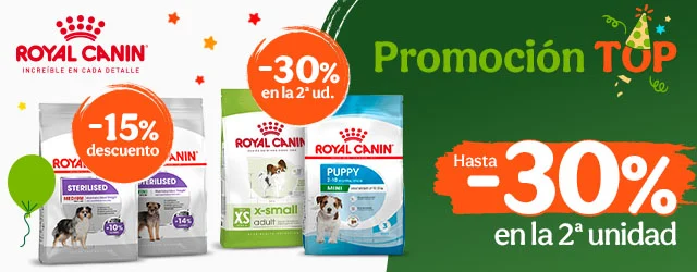 Royal Canin: 15% dto en pienso para perros y 30% dto en la 2ª unidad de pienso para perros.
